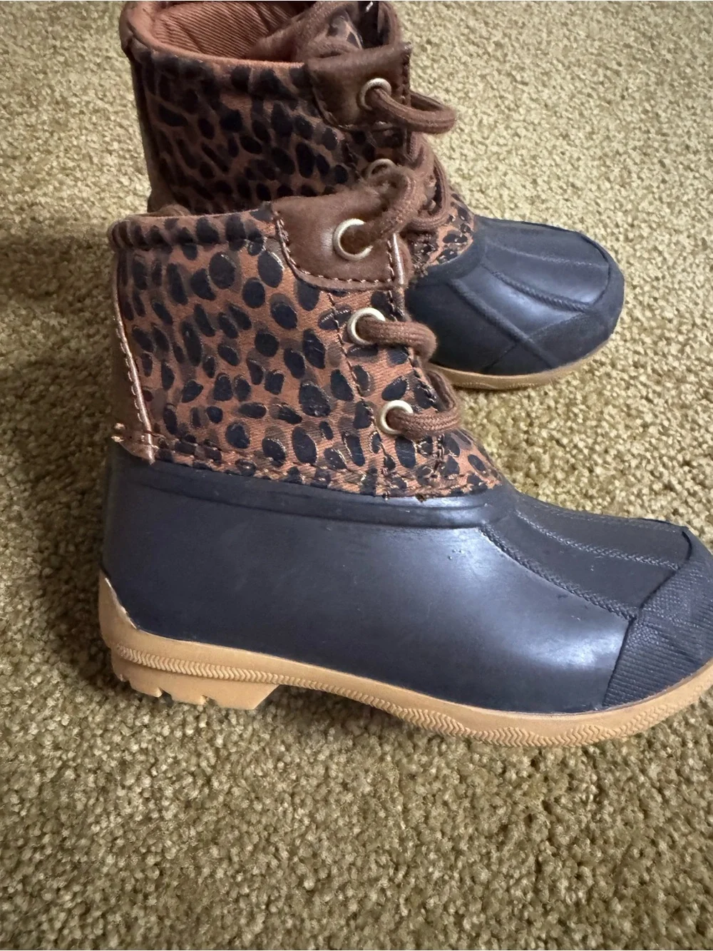 Sperry Kids Leopard-Print Rain Boots with Black Waterproof Lower